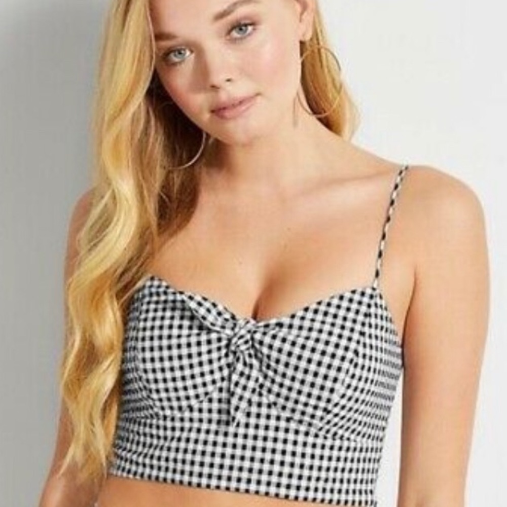 NEW Guess Crop Top  Women's Size XL Dawn Gingham Seersucker Smock Back NEW $59